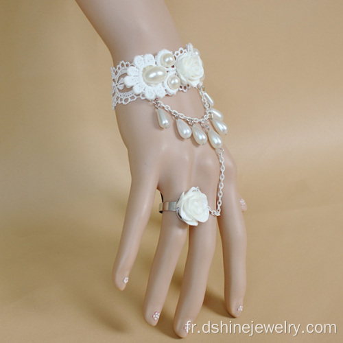 Rose Pearl Tassel dentelle breloque avec Ring Set bracelet